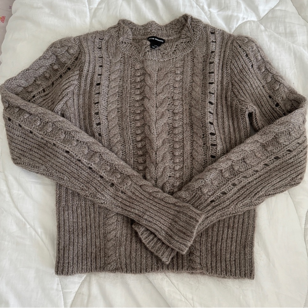 Club Monaco Brown Crew Neck Cable Knit Sweater